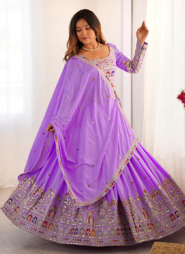 Mesmerizing Lavender Crepe silk Festive and Party wear lehenga choli with sequin and coding dori work
